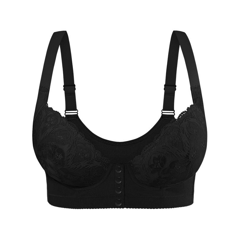 Adjustable strap front button lace bra
