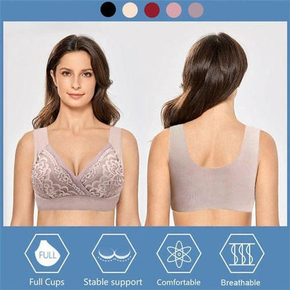 PLUS SIZE COMFORT EXTRA ELASTIC WIRELESS SUPPORT LACE BRA