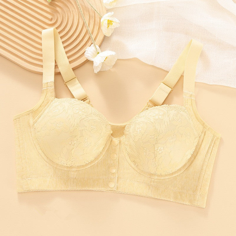 Adjustable strap front button lace bra