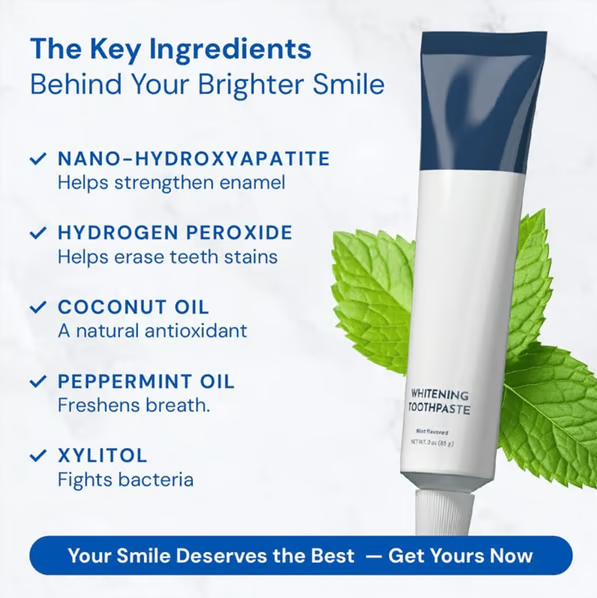 🦷 Fluoride-Free Hydroxyapatite Teeth Whitening Toothpaste with Coconut Oil & Xylitol ❄️