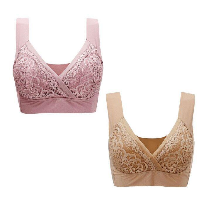 PLUS SIZE COMFORT EXTRA ELASTIC WIRELESS SUPPORT LACE BRA