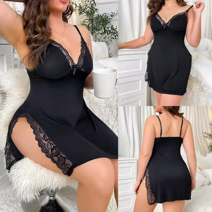 LACE TRIM SLIT BOWKNOT DECOR SLEEP DRESS