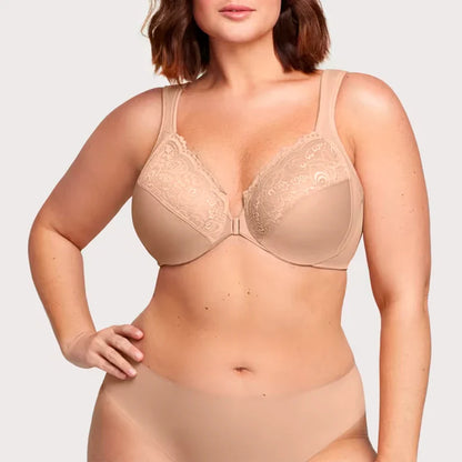 FRONT CLOSURE PLUS SIZE FULL COVERAGE LACE BRA-Flower
