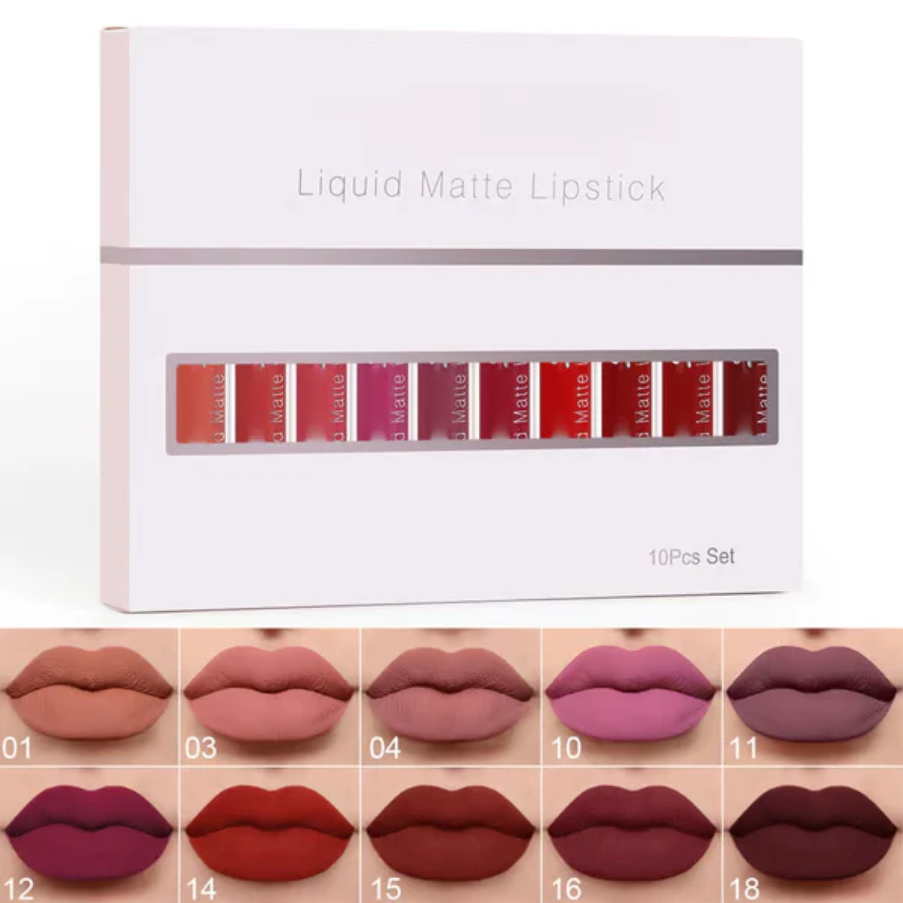 ❤️10Pcs Liquid Matte Matt Lipstick Set, Long Lasting Lipstick 24 hour Waterproof Lip Gloss