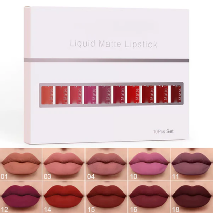 ❤️10Pcs Liquid Matte Matt Lipstick Set, Long Lasting Lipstick 24 hour Waterproof Lip Gloss