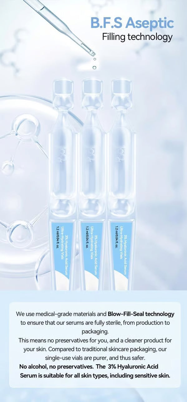 Ultra-Hydrating Serum -Vegan | 3% Hyaluronic Acid Glass Skin Single-Use Vials Skincare Comfort