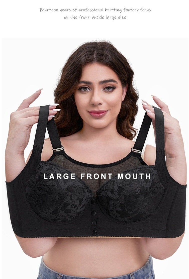 Adjustable strap front button lace bra