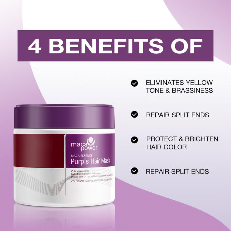 maca power Purple Hair Mask Professional Neutralizes Brass & Yellow Tones For Blonde Silver Gray Highlighted Hair
