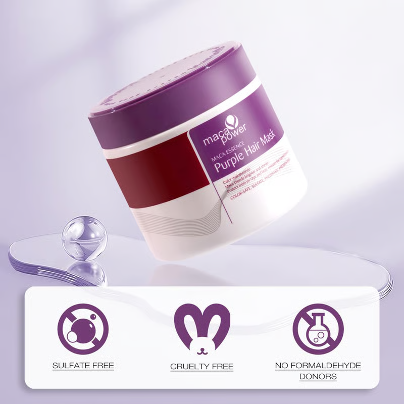 maca power Purple Hair Mask Professional Neutralizes Brass & Yellow Tones For Blonde Silver Gray Highlighted Hair